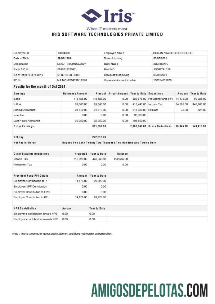 Em branco Modelo de recibo de pagamento da Iris Software Technologies em formatos Word e PDF.pdf, 1